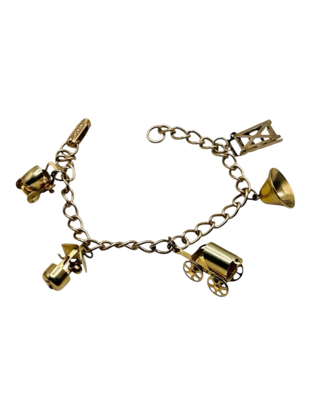 Vintage Rose Gold Plated Mechanical Charm Bracelet